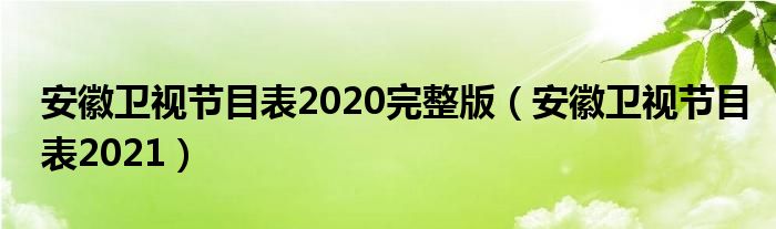 安徽卫视节目表2020完整版（安徽卫视节目表2021）